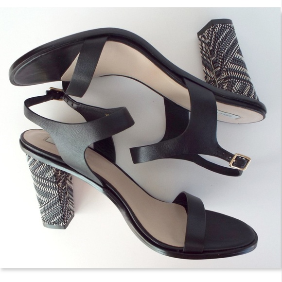 Unworn COLE HAAN Black Leather Ankle Strap Woven Wrapped Block Heel Sandals 8.5 - Picture 5 of 8